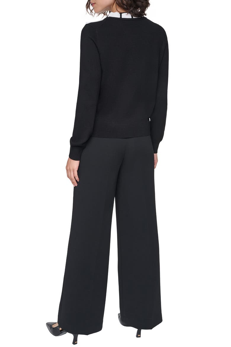 Bow Front Sweater, Alternate, color, BLACK/ SOFT WHITE