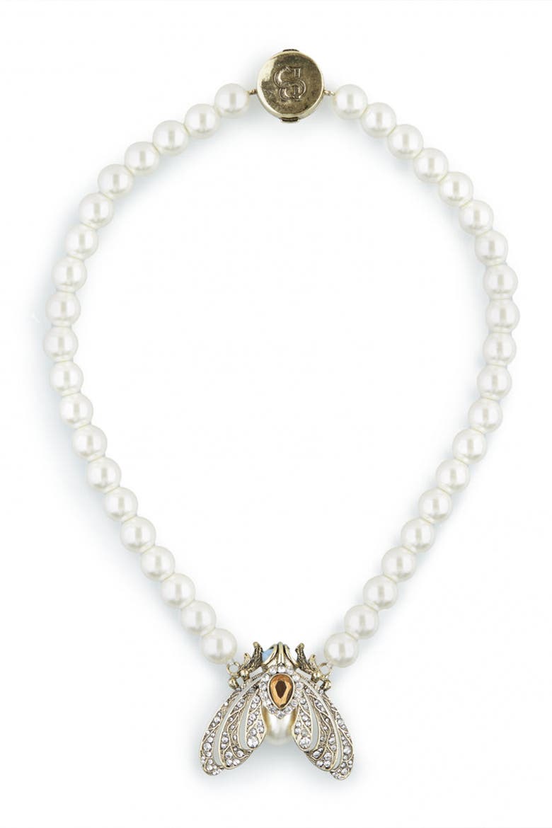 Moth Statement Necklace, Alternate, color, Cream Pearl
