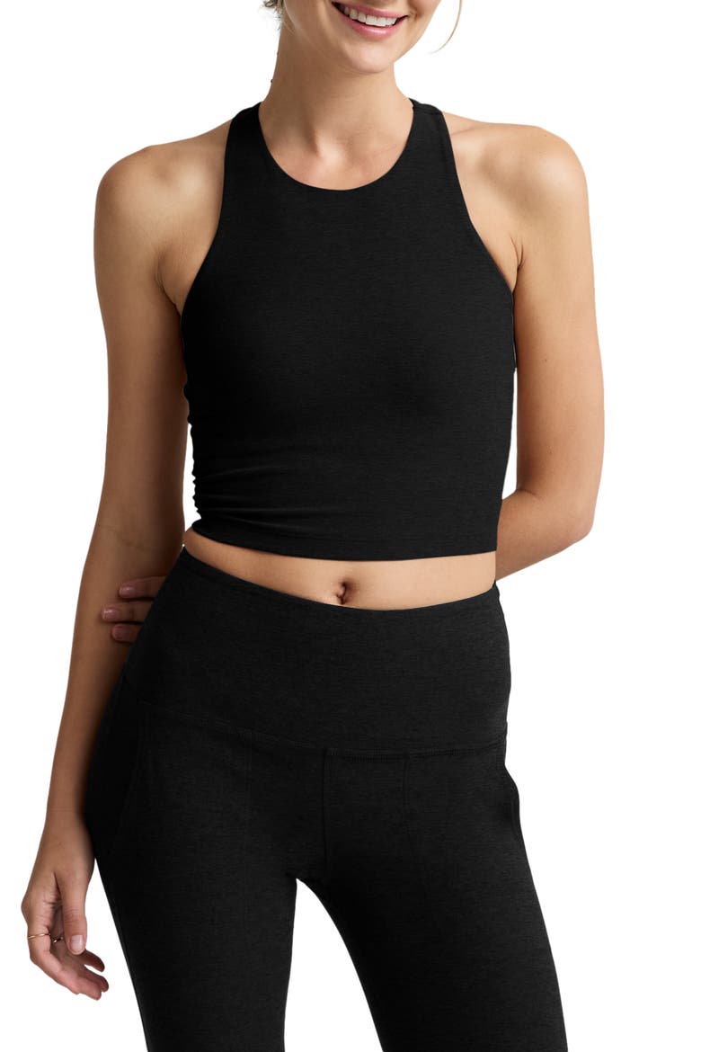 Spacedye High Neck Cropped Performance Tank, Main, color, DARKEST NIGHT