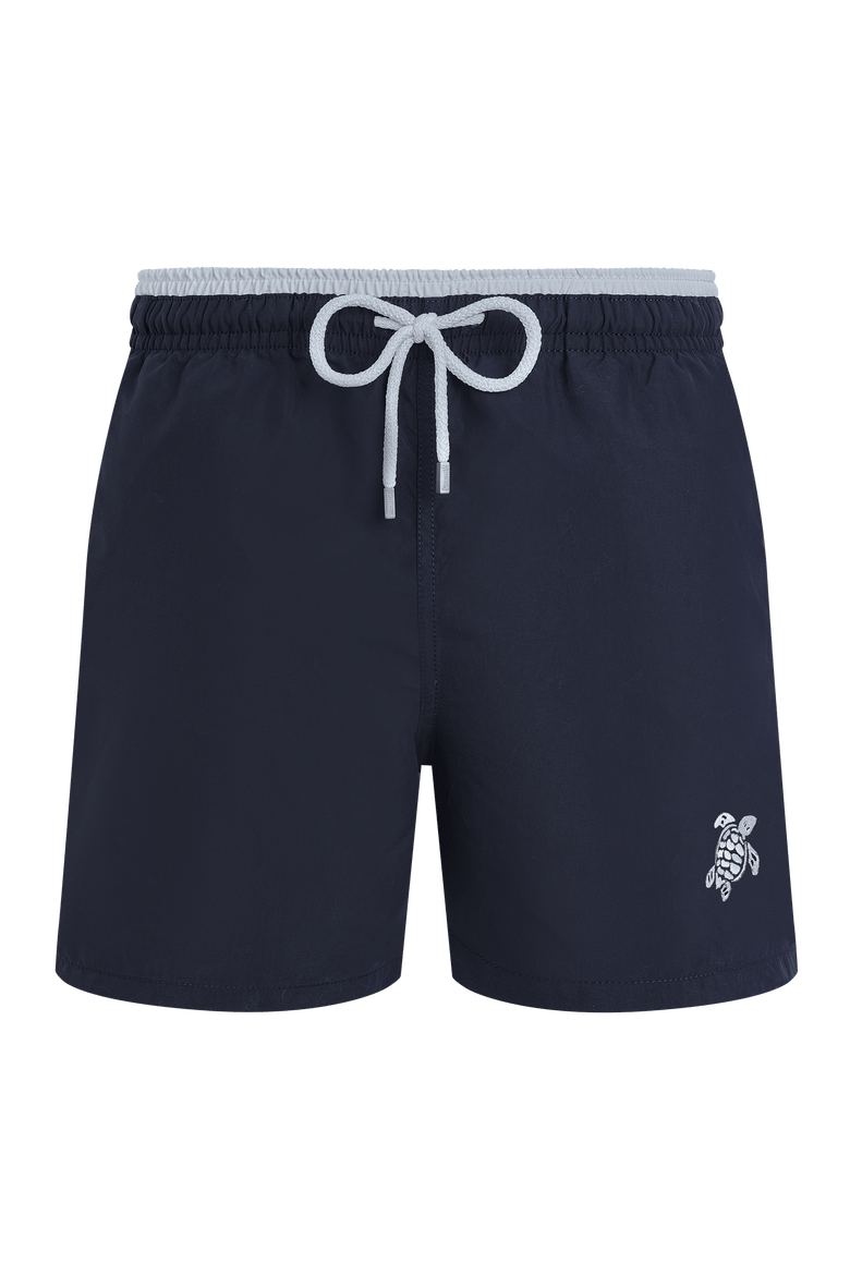 Men's Solid Bicolor Length Swim Trunks, Main, color, MARINE / BLANC