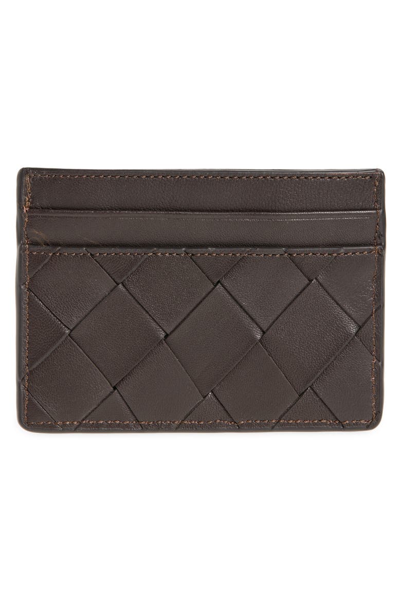 Woven Leather Card Case, Alternate, color, BROWN COFFEE