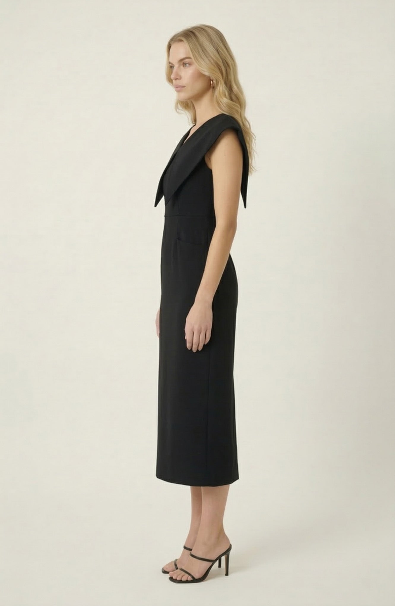 Modenaire Wide Collar Midi Sheath Dress, Alternate, color, Black