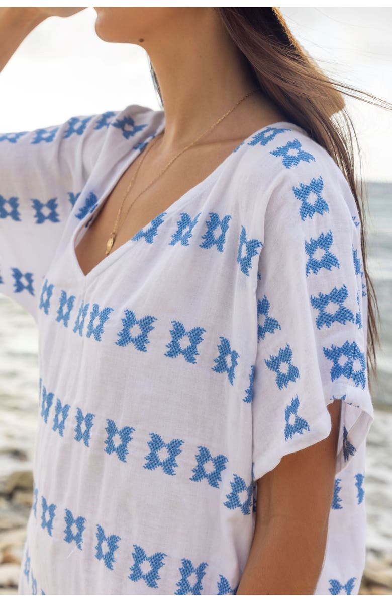 Mer St. Barth Capucine Women's Mini Caftan Blue Embroidery, Alternate, color, Blue