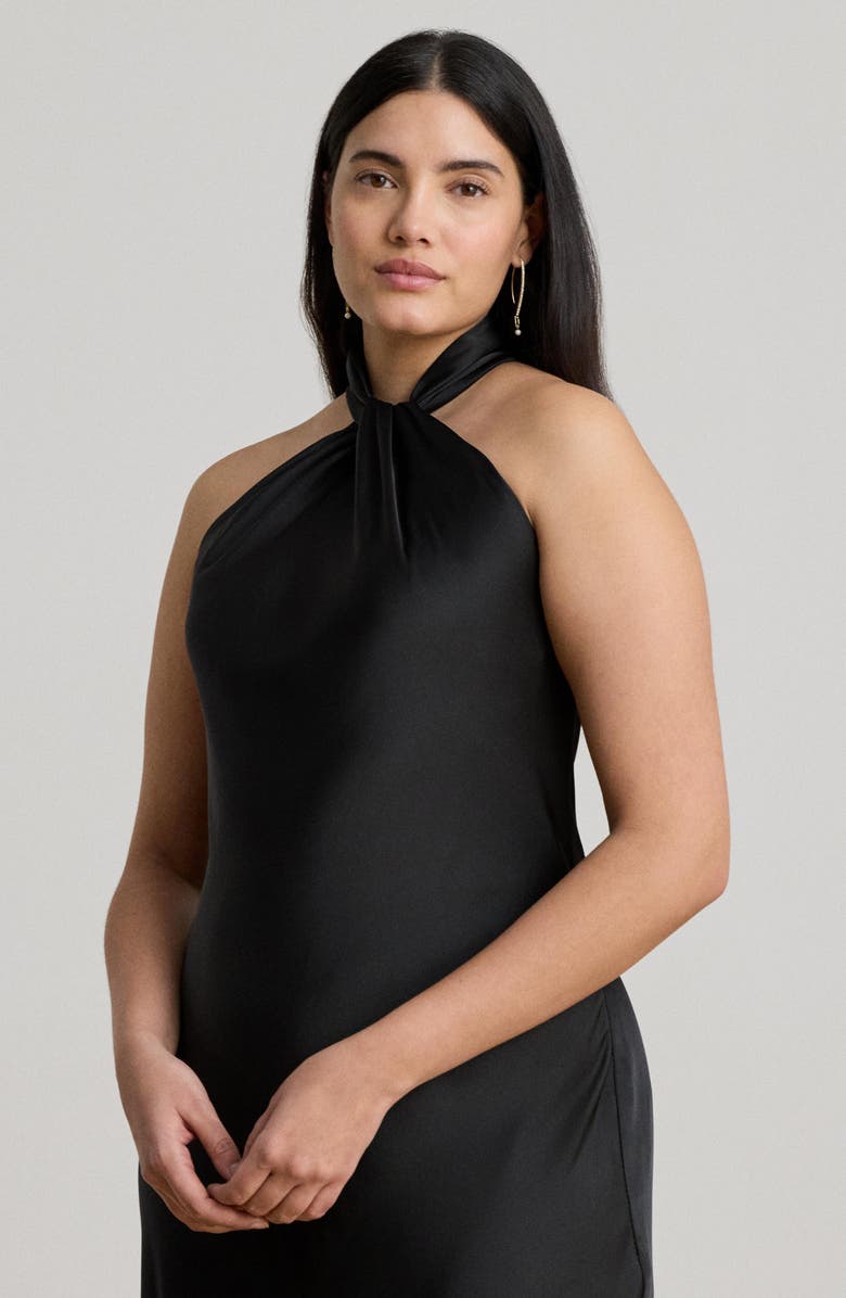 Lauren Ralph Lauren Satin Keyhole Halter Neck Gown, Alternate, color, Black