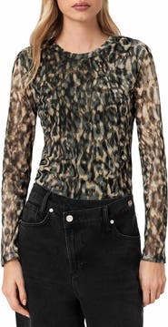 AllSaints Ellie Floral Long Sleeve Mesh T-Shirt