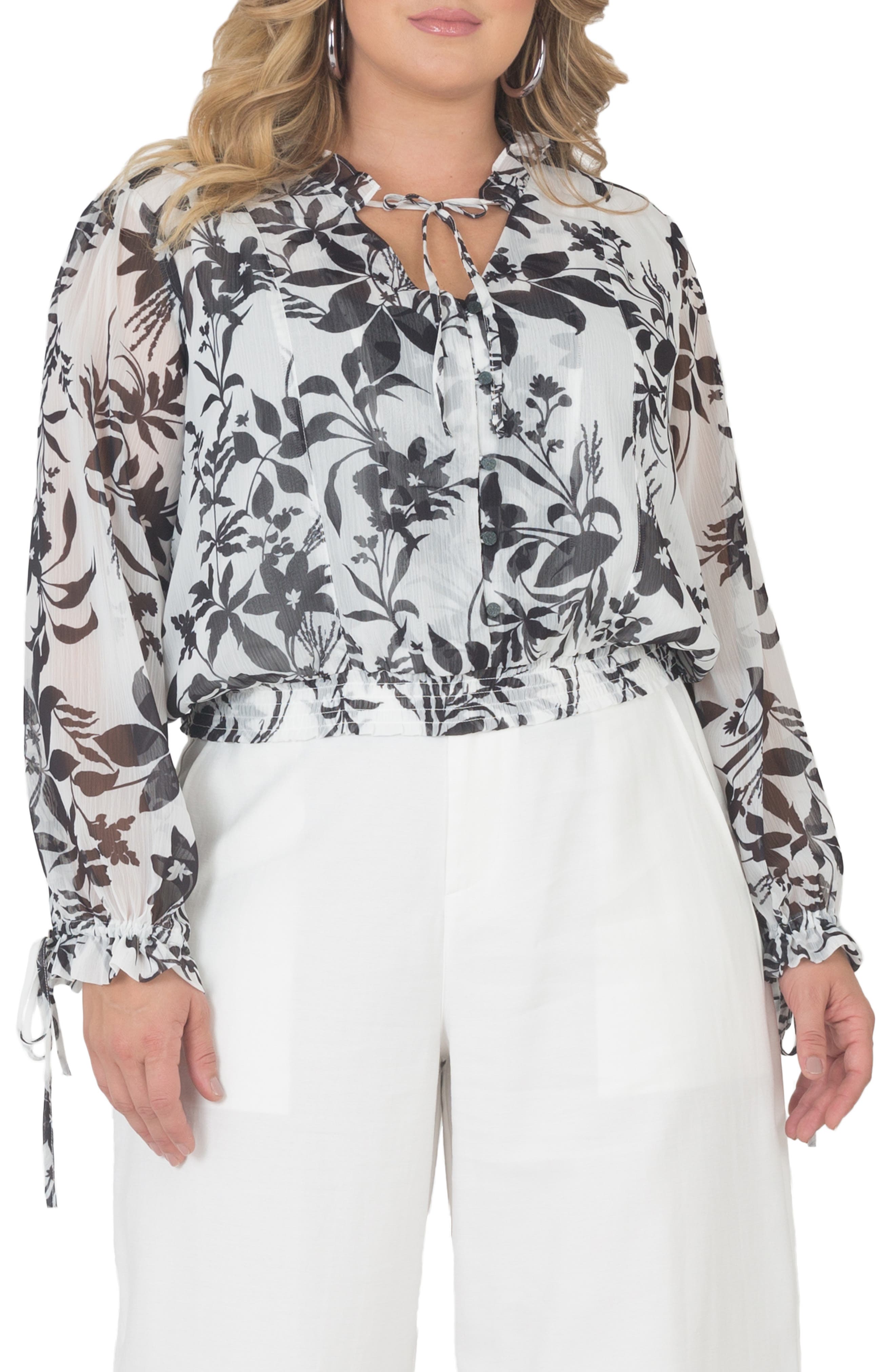 Standards & Practices Standard & Practices Tie Neck Chiffon Top (Women ...