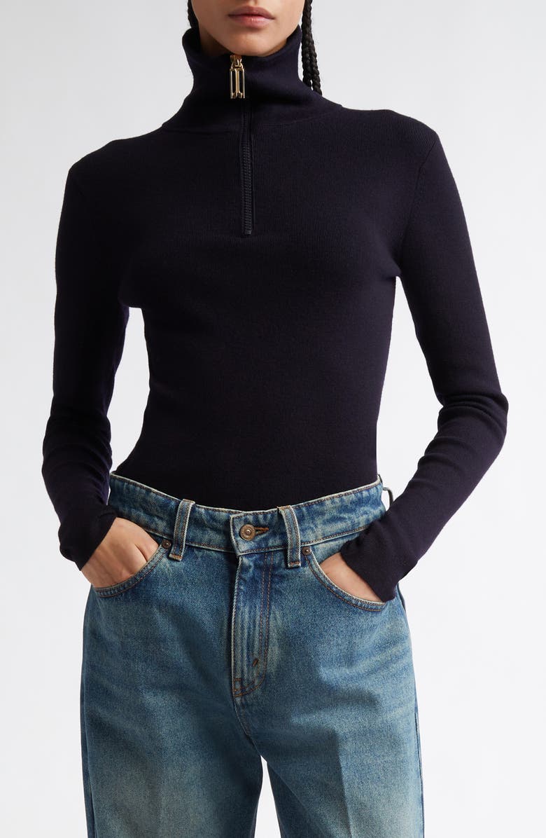 Victoria Beckham Merino Wool Blend Half Zip Sweater, Main, color, 