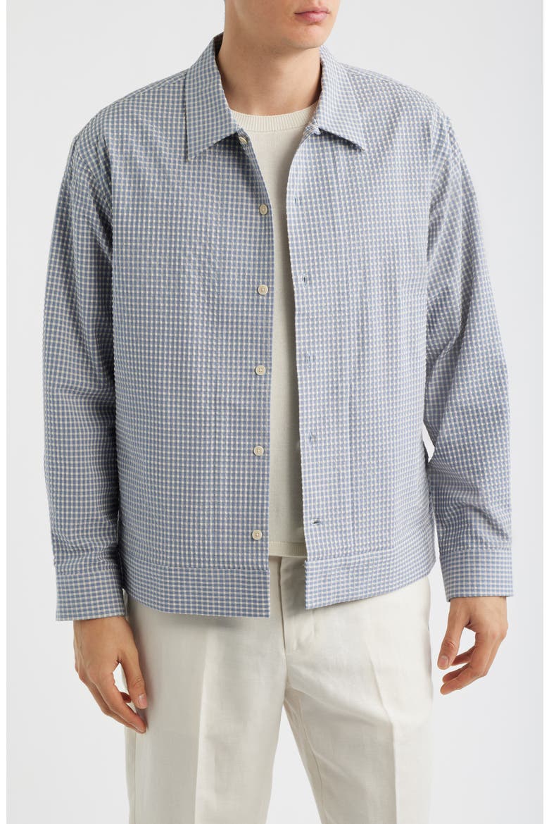 Reed Check Stretch Cotton Overshirt, Main, color, STONE BLUE