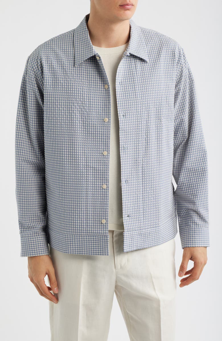 NN07 Reed Check Stretch Cotton Overshirt, Main, color, Stone Blue
