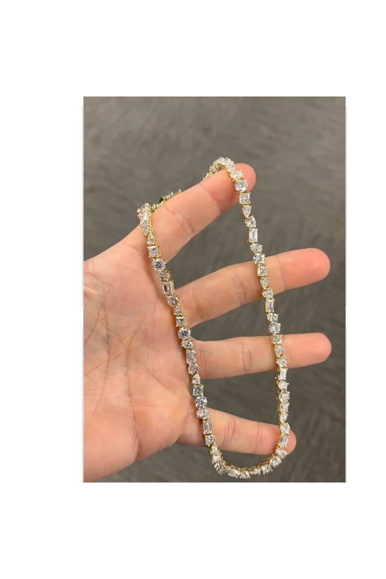45Ct Fancy Diamond Multi Shape Tennis Necklace 14k Gold Lab Grown, Alternate, color, 14k Yellow Gold