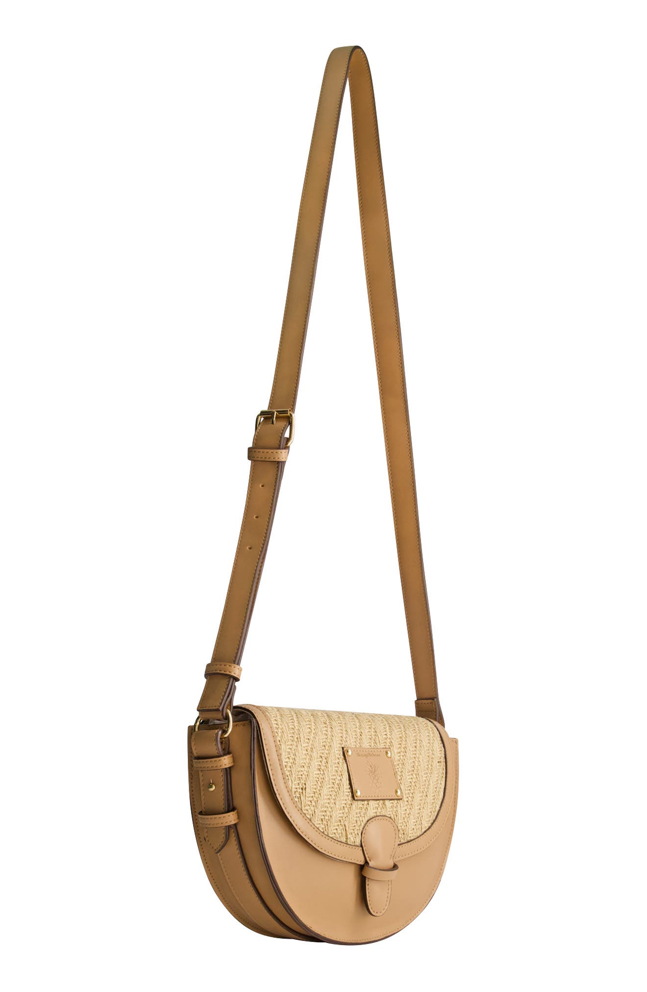 Tommy Bahama Logo Debossed Raffia Crossbody Bag, Alternate, color, Tan