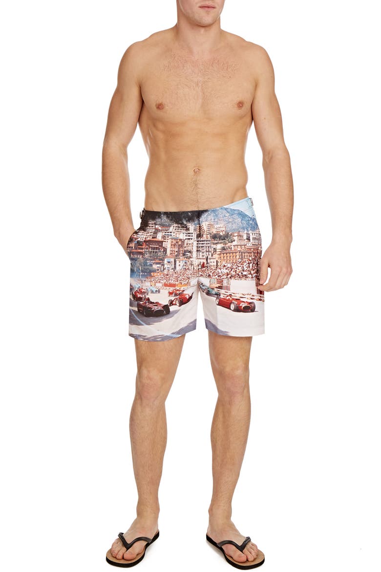 Bulldog Photographic Swim Trunks, Alternate, color, START YOUR ENGINES