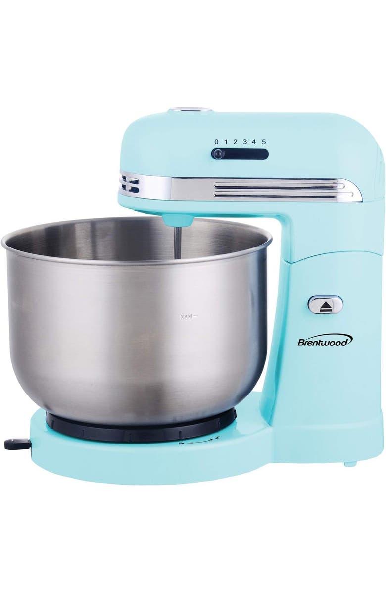 Brentwood 5-Speed Stand Mixer with 3 Quart Stainless Steel Mixing Bow, Alternate, color, Blue