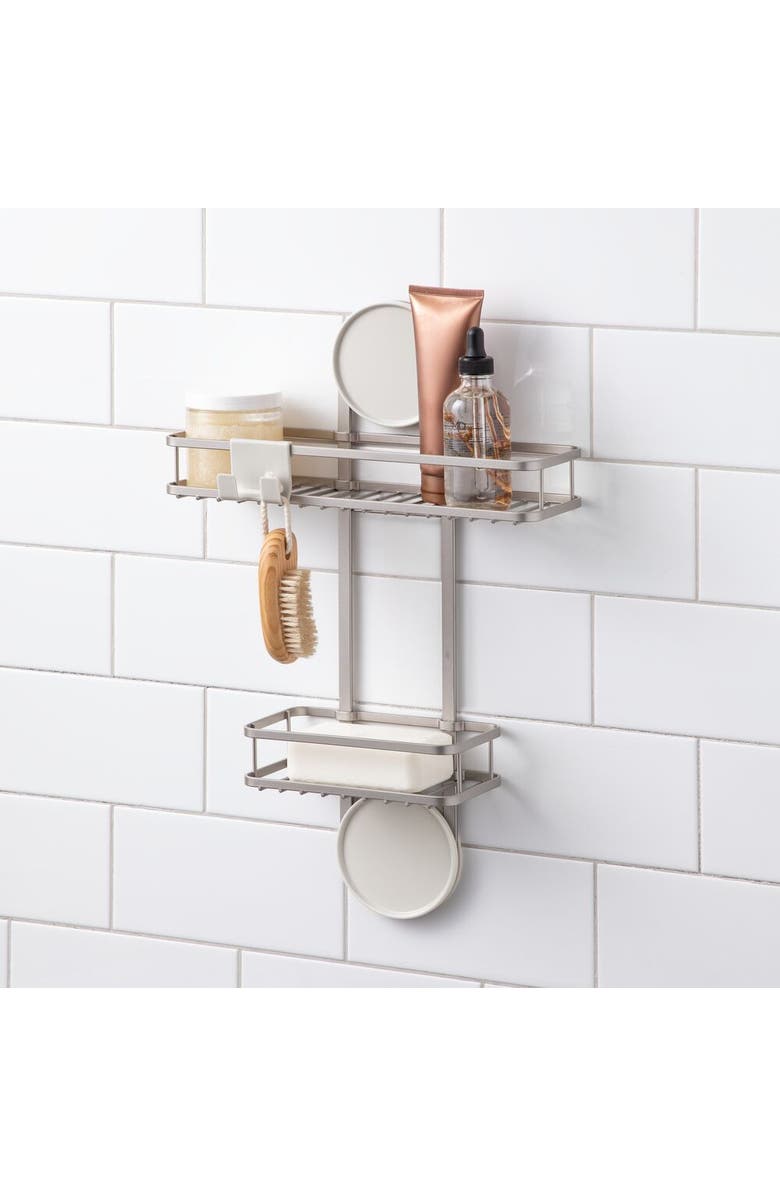 iDesign Self-Adhesive Shower Caddy with Razor Holder - Satin, Alternate, color, Satin