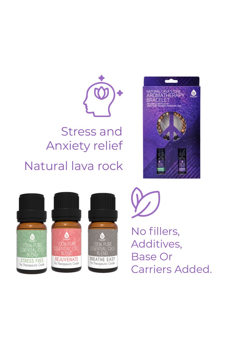 PURSONIC Aromatherapy Bliss Bundle Lava Stone Bracelet + Pure Essential Oils., Alternate, color, Multicolor