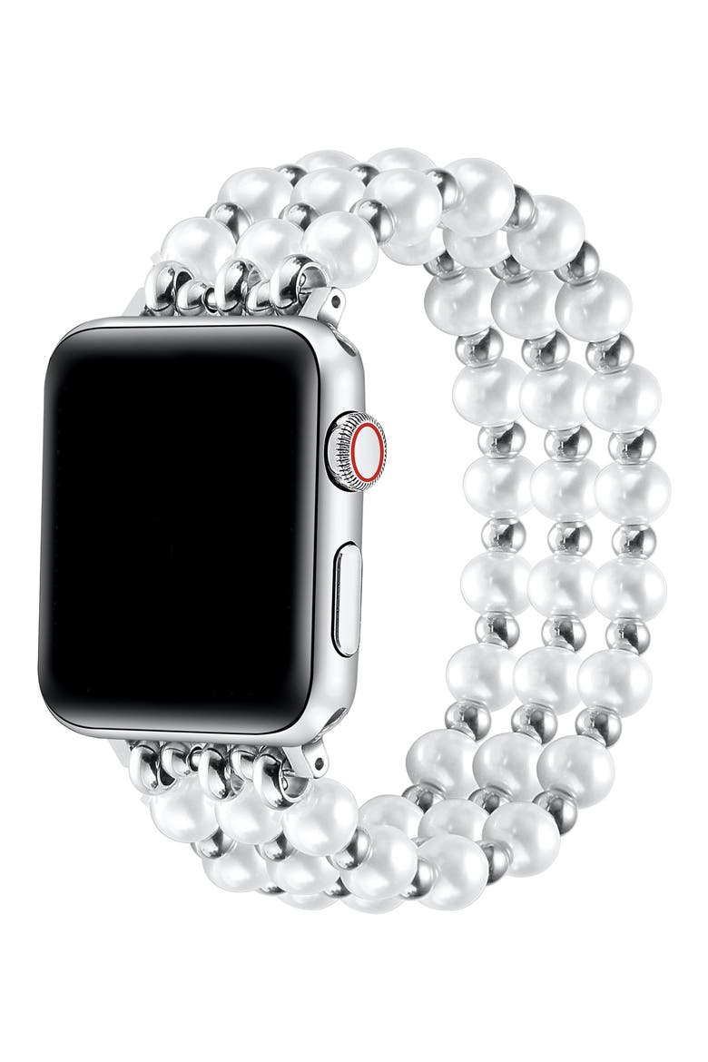 Eve Beaded Faux Pearl Apple Watch® Watchband, Alternate, color, SILVER