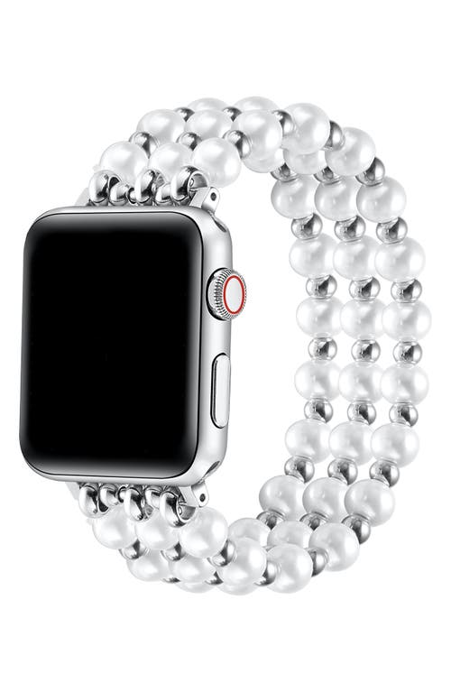 The Posh Tech Eve Beaded Faux Pearl Apple Watch® Watchband In Silver