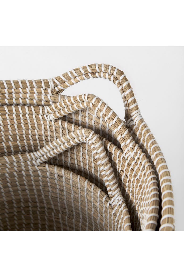Maddie Set of 3 Seagrass Round Basket  with Handles, Alternate, color, Brown