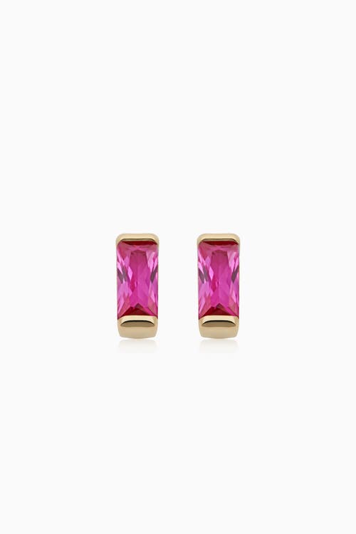 Oradina 14k Gold Fresco Baguette Micro Studs Earrings In Yellow Gold - Ruby Zirconia