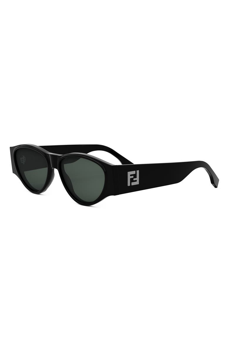 Fendi FF 55mm Oval Sunglasses, Alternate, color, Shiny Black / Green