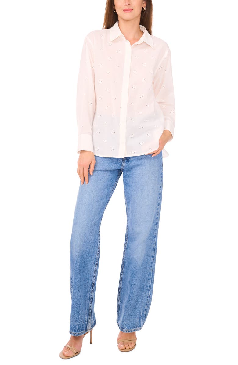 Vince Camuto Cotton Eyelet Button-Up Shirt, Alternate, color, New Ivory