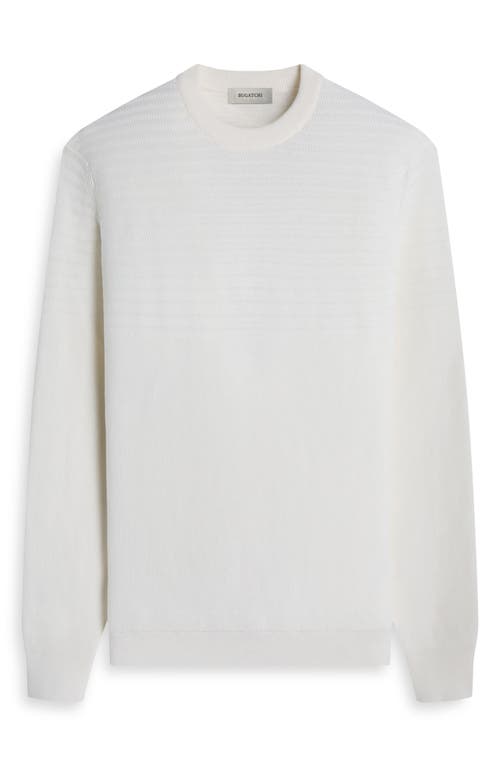 Bugatchi Mixed Stitch Cotton Crewneck Sweater In White
