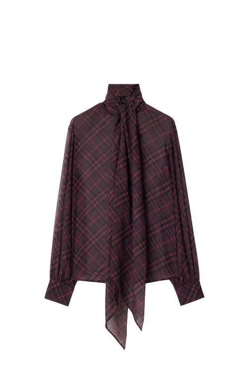 Burberry Check Silk Scarf Blouse In Brown