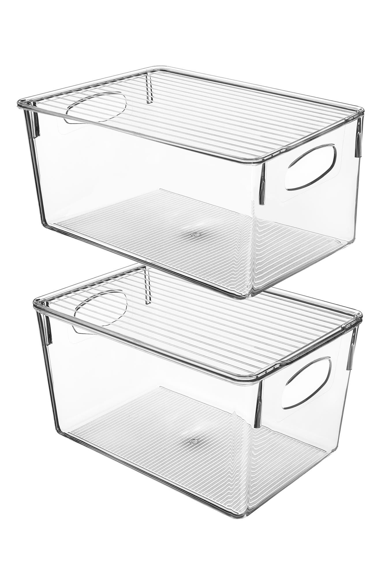 SORBUS Clear Storage Bin With Lid - Set of 2