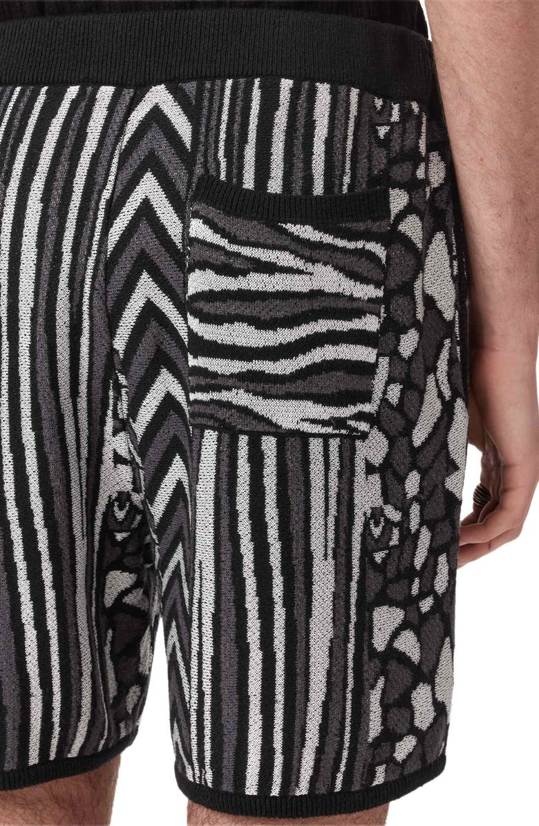 John Varvatos Burrows Abstract Pattern Knit Shorts, Alternate, color, Black