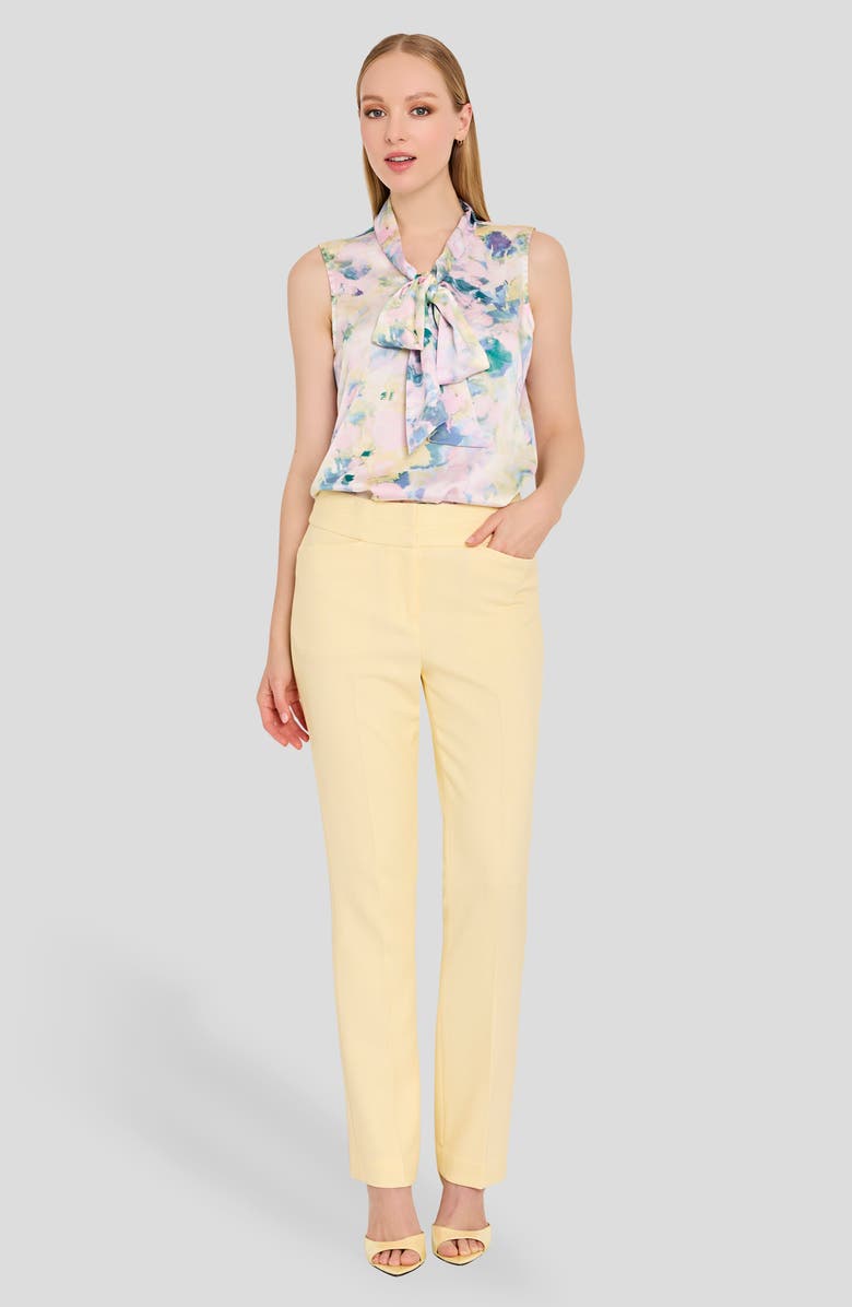 Tahari ASL Print Tie Neck Sleeveless Top, Alternate, color, Blush Buttercup