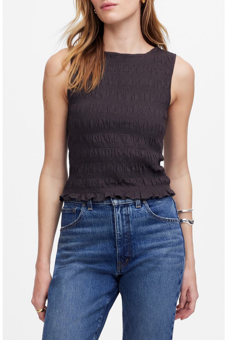 Smocked Tank Top, Main, color, SOFT CHARCOAL