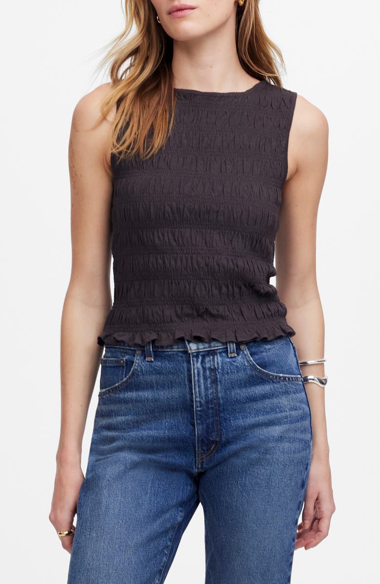 Madewell Smocked Tank Top, Main, color, Soft Charcoal