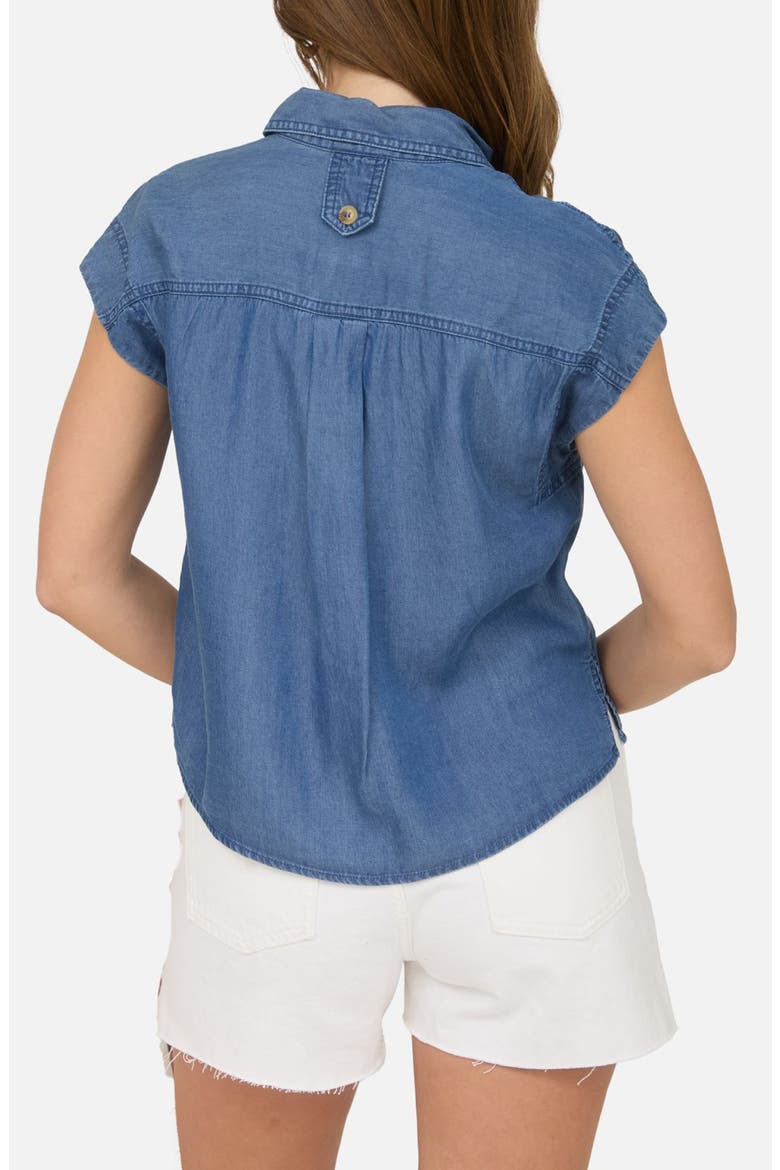 Flap Pocket Button Up Top, Alternate, color, CHAMBRAY