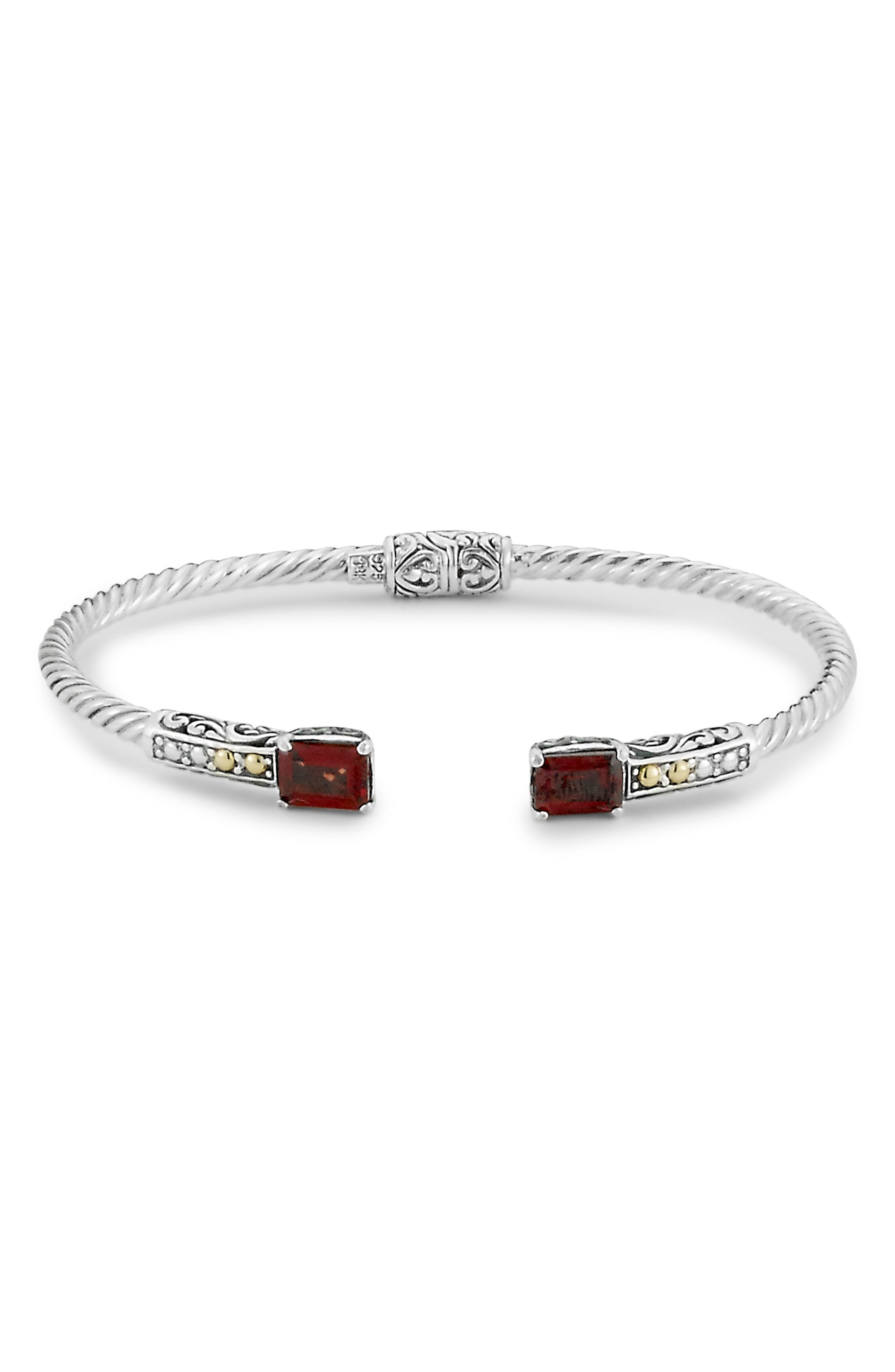 SAMUEL B. 18K Gold Sterling Silver Garnet Bangle Bracelet