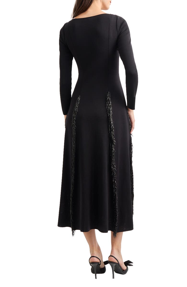 Misook Sequin Fringe Long Sleeve Fit & Flare Dress, Alternate, color, 