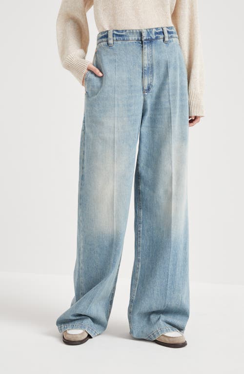 Brunello Cucinelli Monili-trim Low-rise Wide-leg Jeans In Light Denim