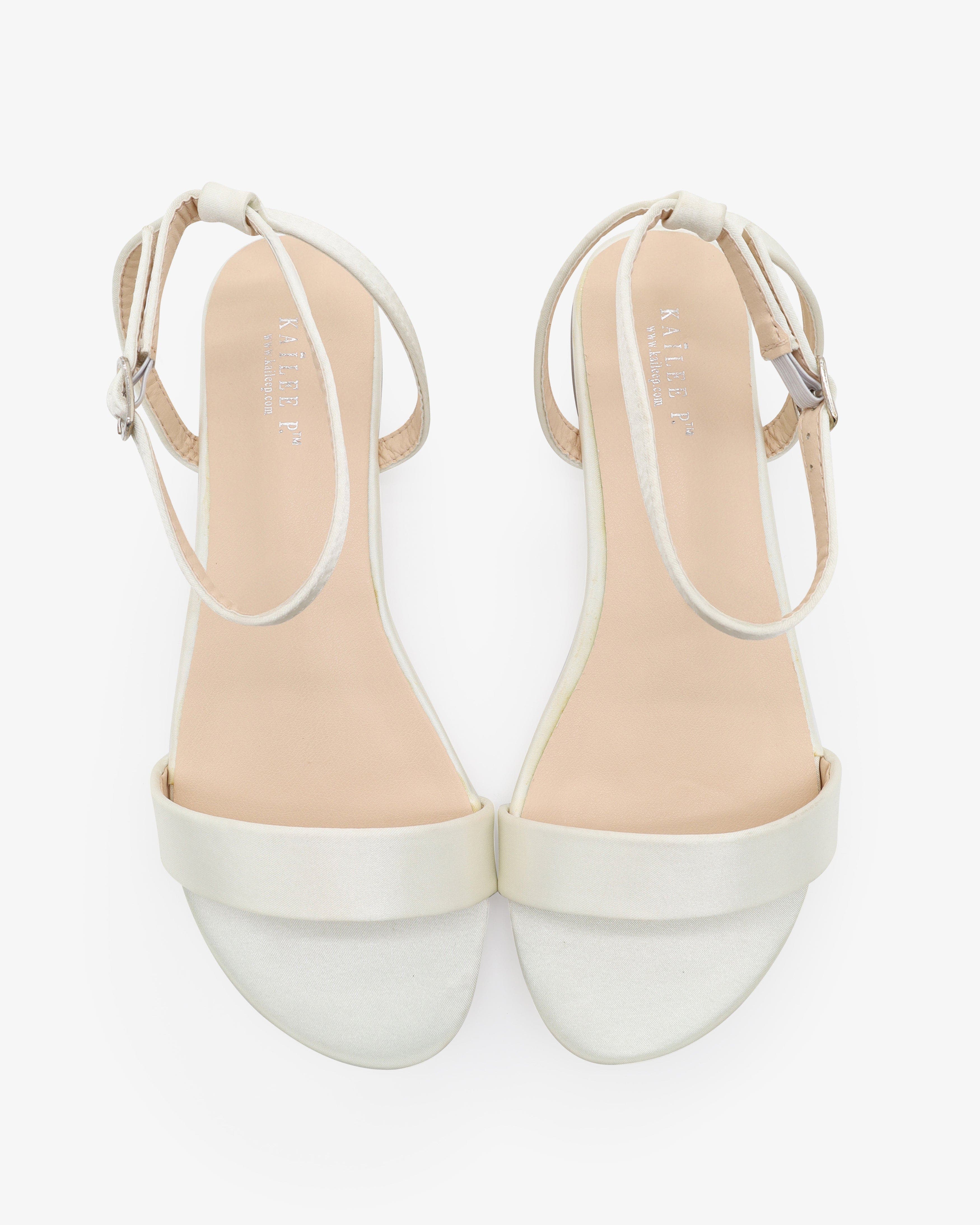 Kailee P Maddy Satin Flat Sandal with Ankle Strap, Alternate, color, Ivory