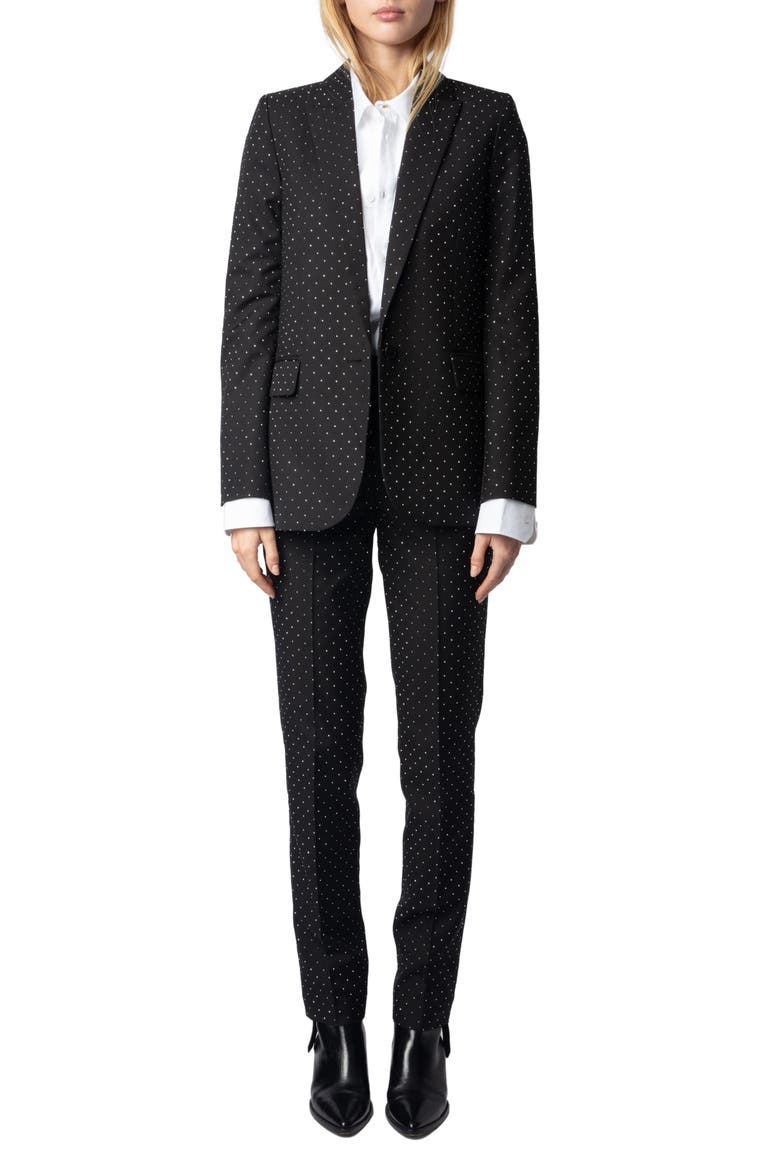 Valse Diamanté Single Breasted Crepe Blazer, Alternate, color, BLACK