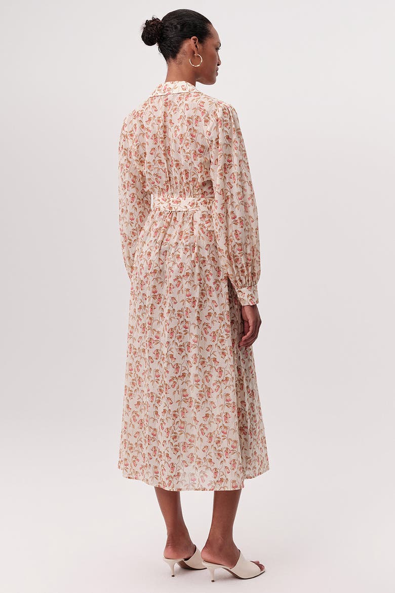 Katie Fitted Waist Floral Midi Shirt Dress, Alternate, color, Multi Color