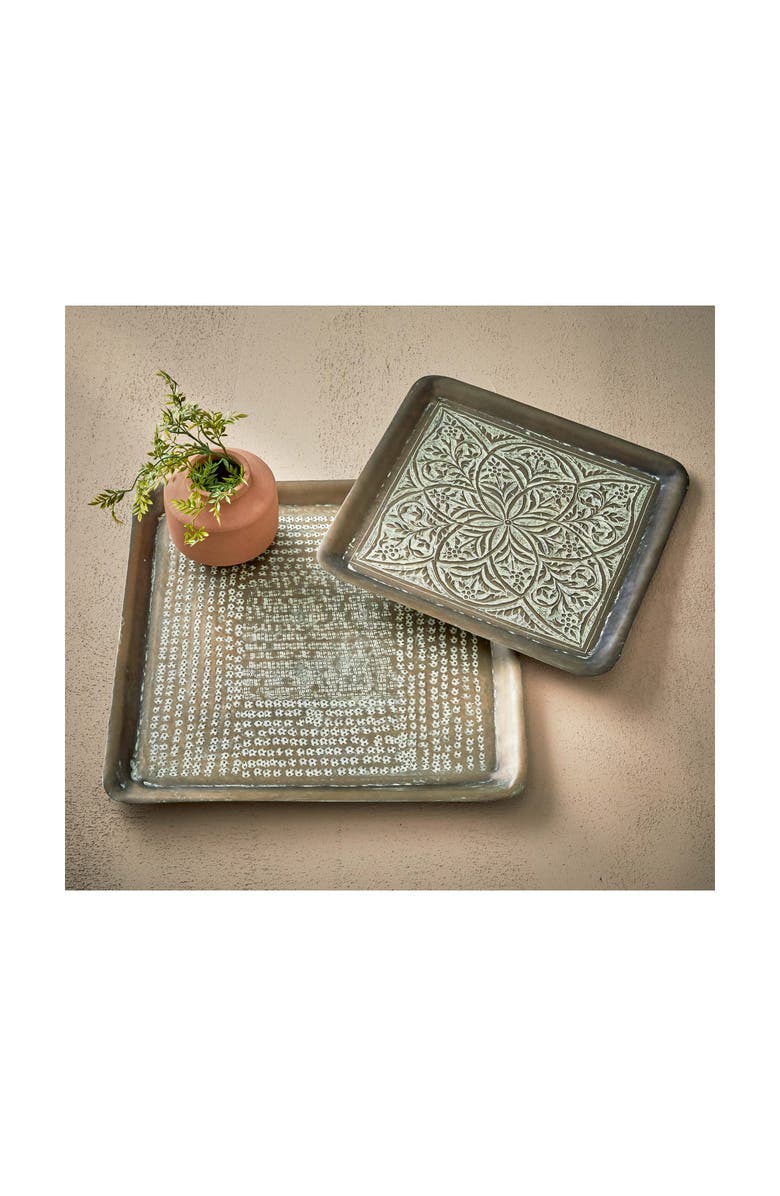 tag Kali Embossed Square Tray Antique Brass Gold Home Decor, Alternate, color, Gold