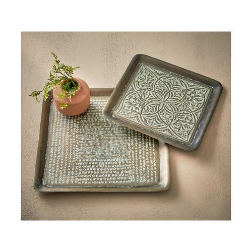 Tag Kali Embossed Square Tray Antique Brass Gold Home Decor In Gold