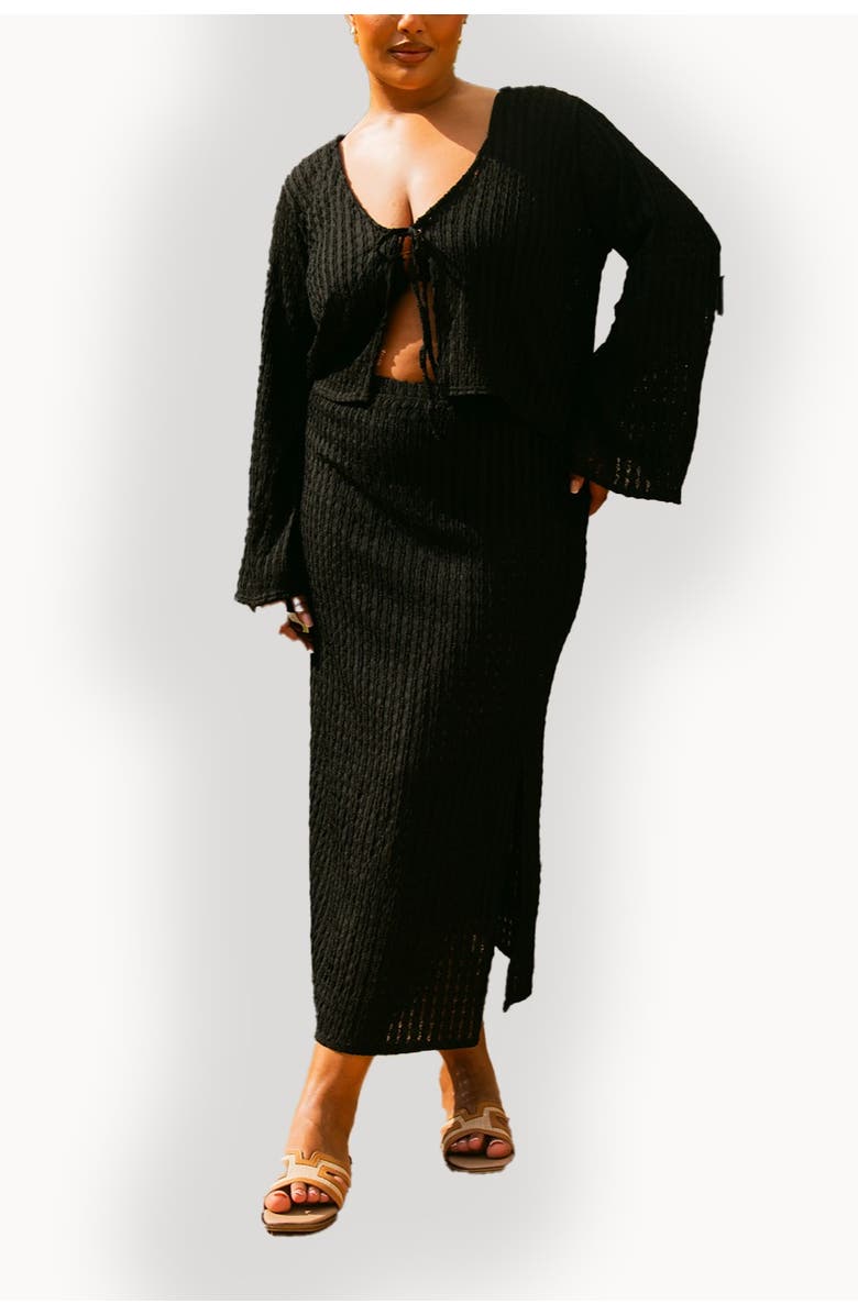 FASHION-SZN CURVE Curve Crochet Tie Front Resort Top, Alternate, color, Black