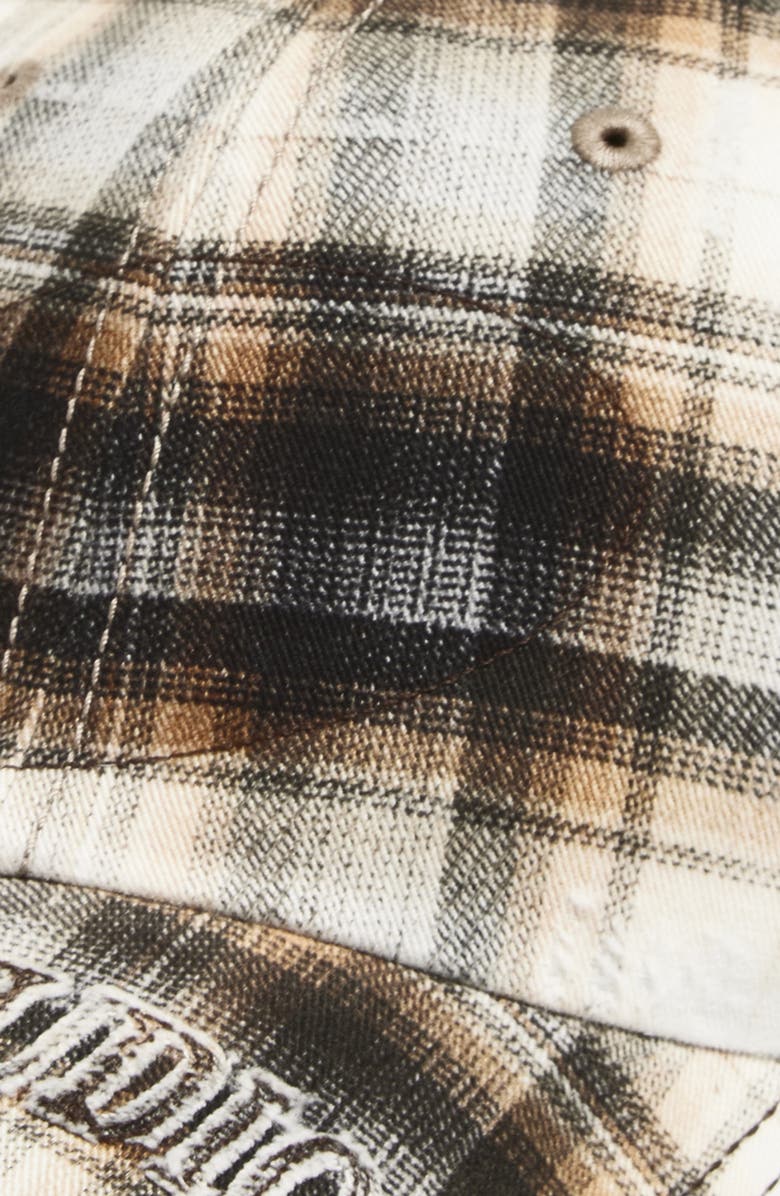 Acne Studios Distressed Plaid Adjustable Baseball Cap, Alternate, color, White/ Black