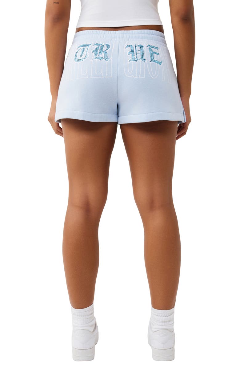 True Religion Embroidered Crystal Embellished Lounge Shorts, Alternate, color, Cashmere Blue