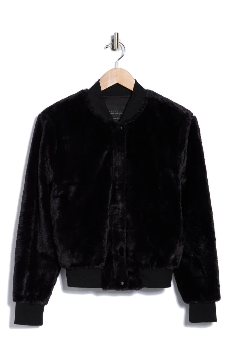 Luxe Faux Fur Zip Bomber Jacket, Alternate, color, BLACK
