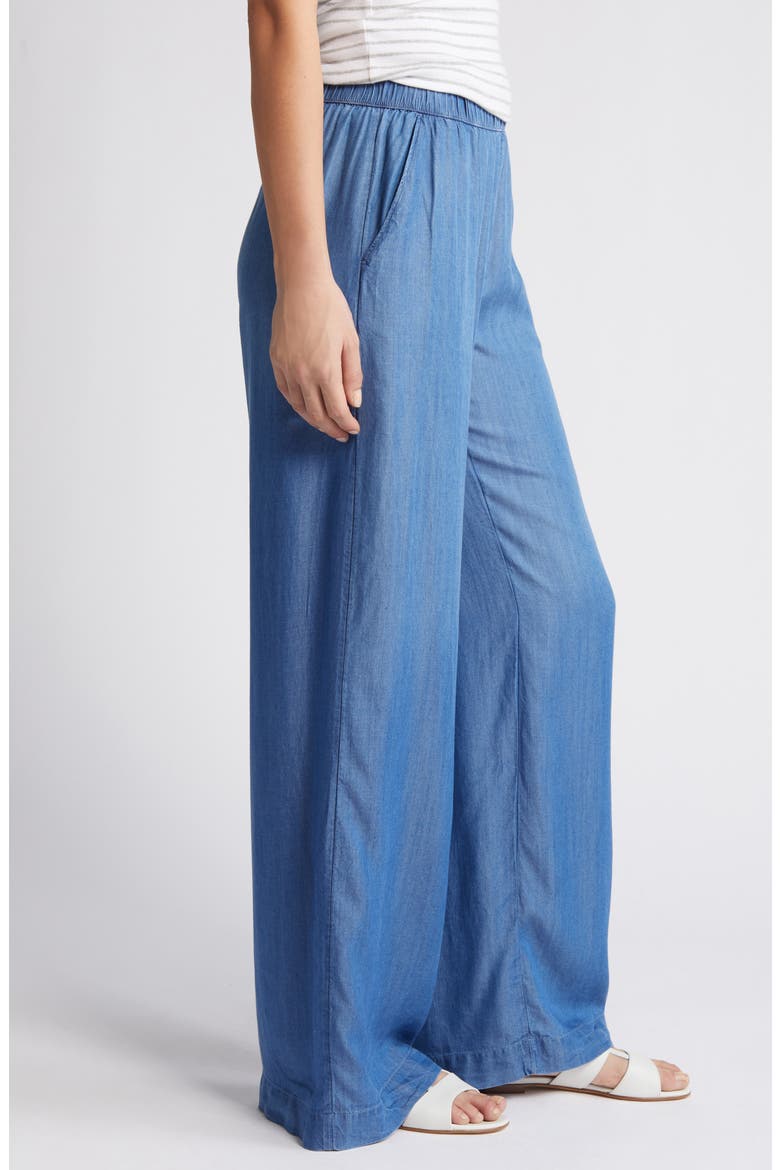 Drawstring Wide Leg Chambray Pants, Alternate, color, MEDIUM WASH