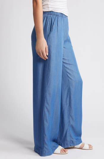 Drawstring Wide Leg Chambray Pants