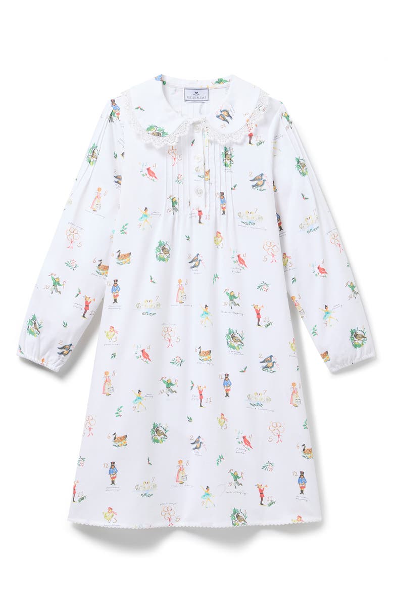 Petite Plume Kids' Lola Print Long Sleeve Nightgown, Main, color, White