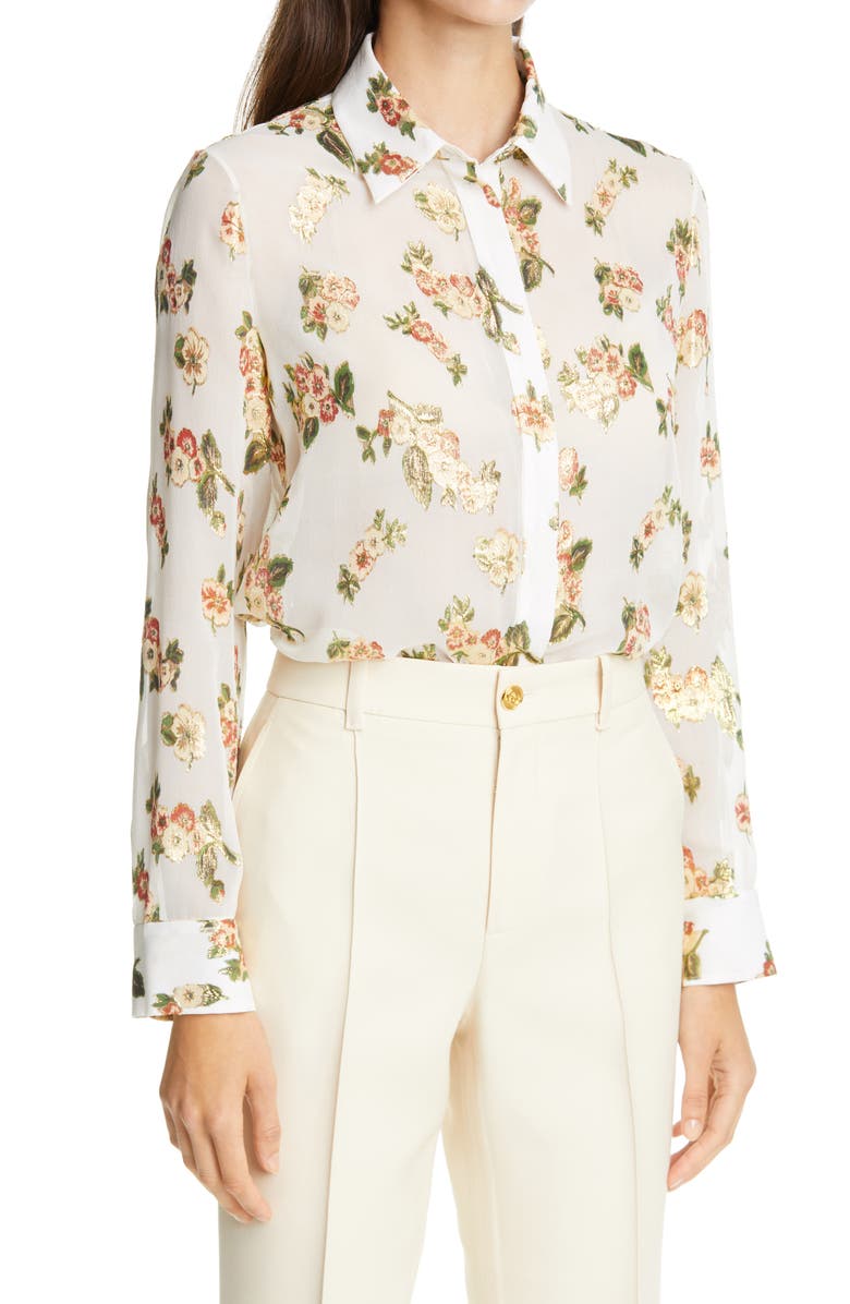 Adam Lippes Metallic Floral Fil Coupé Silk Blend Blouse, Alternate, color, 