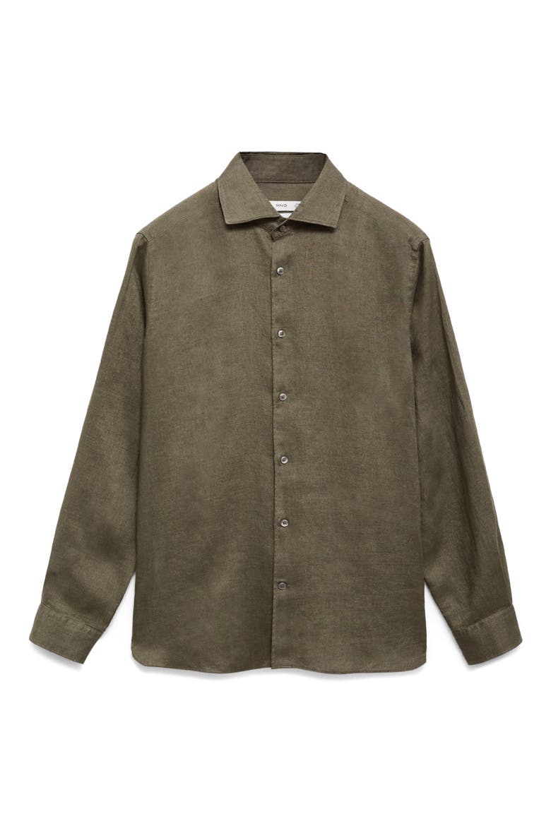Slim Fit Linen Button-Up Shirt, Alternate, color, KHAKI GREEN